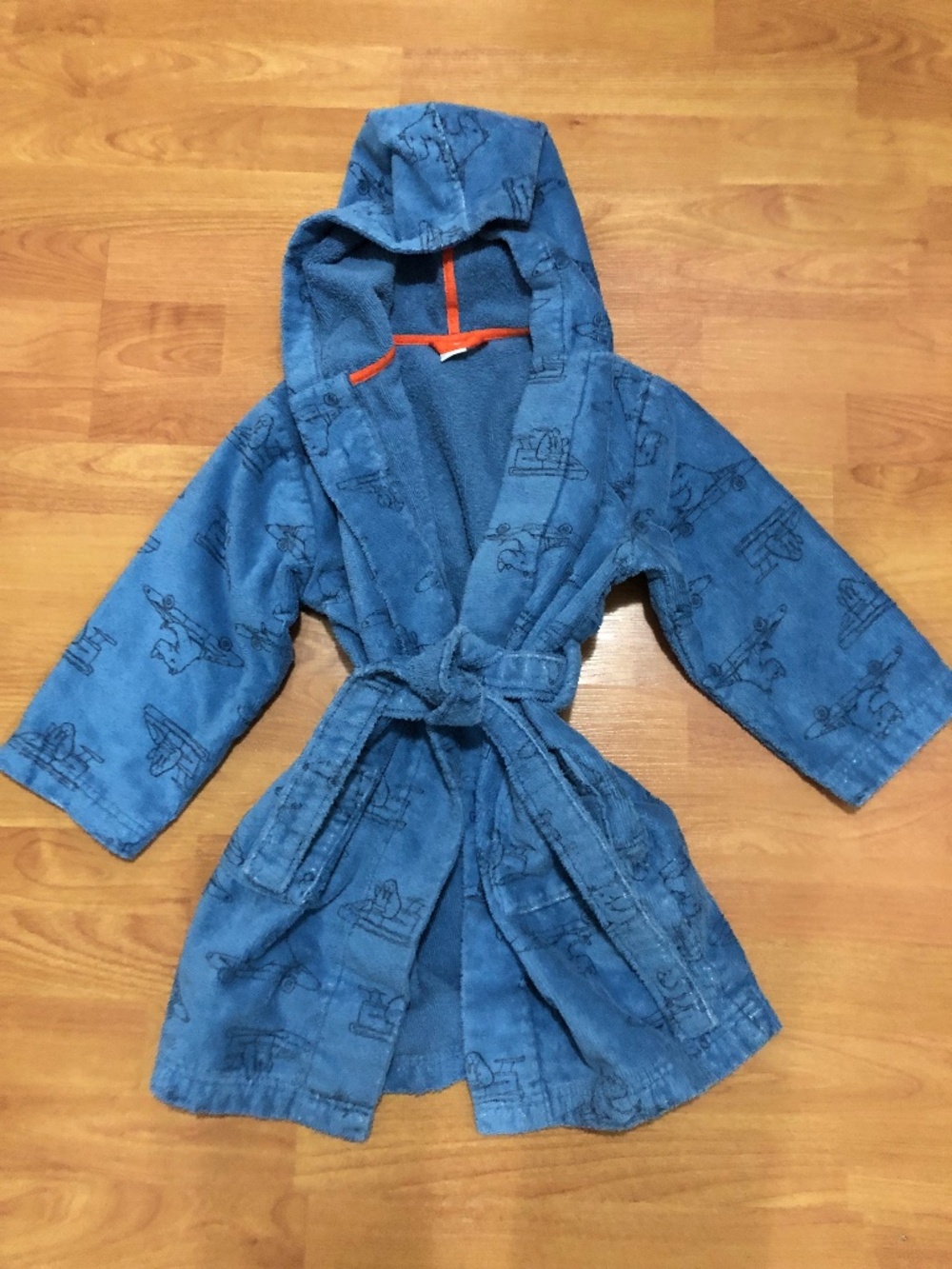 Kids M/L terrycloth bathrobe animal print with hood and tie